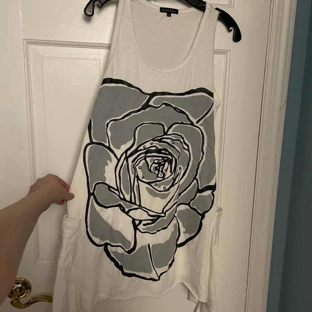Carol Rose White and Grey Asymmetrical Graphic Tank Top with rose print